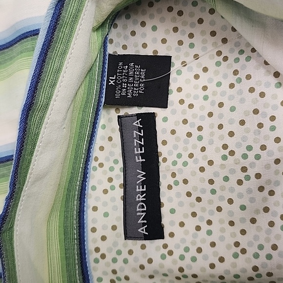 Andrew Fezza XL 100% cotton green/blue/white long sleeve button-down mens shirt - Picture 7 of 7
